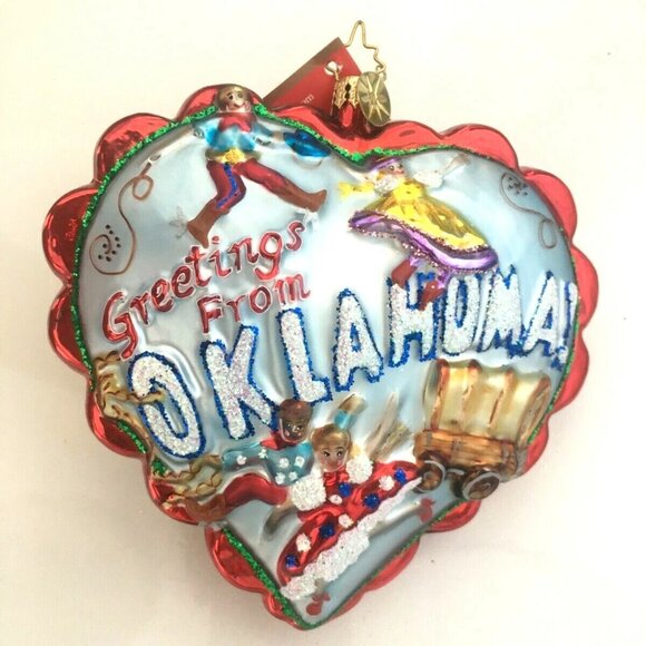 ✨ NEW Authentic Christopher Radko Love OKLAHOMA State Heart Shape Glass Ornament - Picture 8 of 8